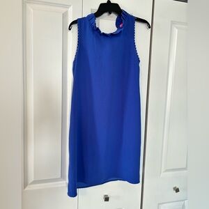 Lilly Pulitzer royal blue dress with ruffle neck and cute ties in back.